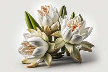 Luxurious and Captivating: Stunning Tuberose Isolated on White Backgrounds for Decoration and Design. Generative AI