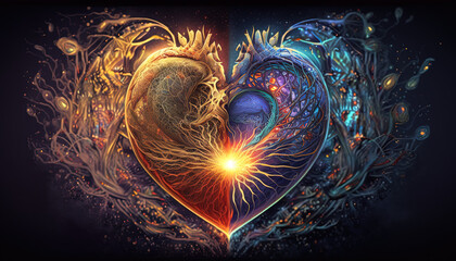 Heart home of the soul, concept, beautiful esoteric heart connected to soul and emotions, deep connection, mystical spiritual love. Generative AI.