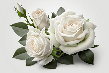 Stunning White Roses on White Backgrounds for Décor and Design. Generative AI