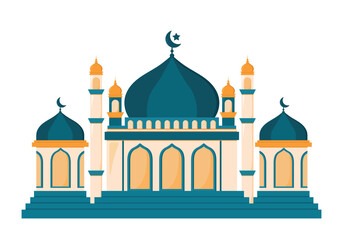 Mosque Icon Animated Cartoon Vector Illustration for Islamic Element Decoration