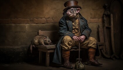 Naklejka na ściany i meble A Generative AI portrait of a male sewer rat dressed in victorian clothes - Generative AI