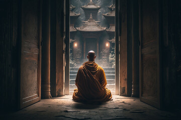 Buddhist monk meditating  - obrazy, fototapety, plakaty