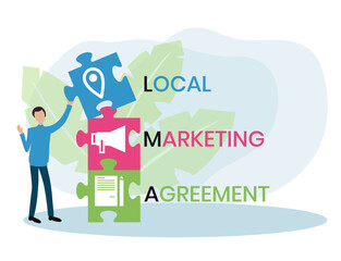 LMA - Local Marketing Agreement acronym, business concept. word lettering typography design illustration with line icons and ornaments. Internet web site promotion concept vector layout