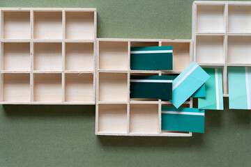 wooden boxes with decorative paint-chip tags