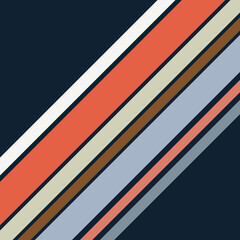 Simple retro style design with pink, pastel pink, gray, turquoise, blue, brown colors diagonal stripes decoration on navy blue background - 577756199