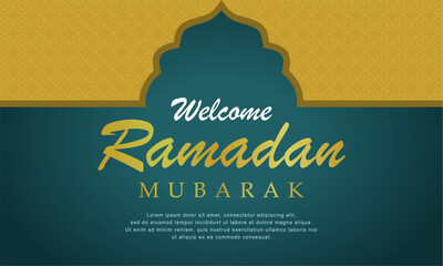 Ramadan Kareem or Eid Mubarak Islamic design green background and golden pattern.