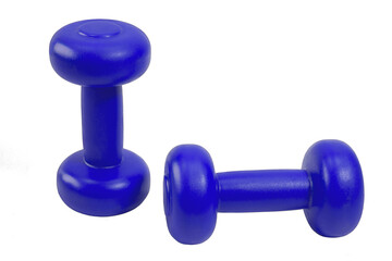 Pair of the bright colored dumbbells isolated against the white background