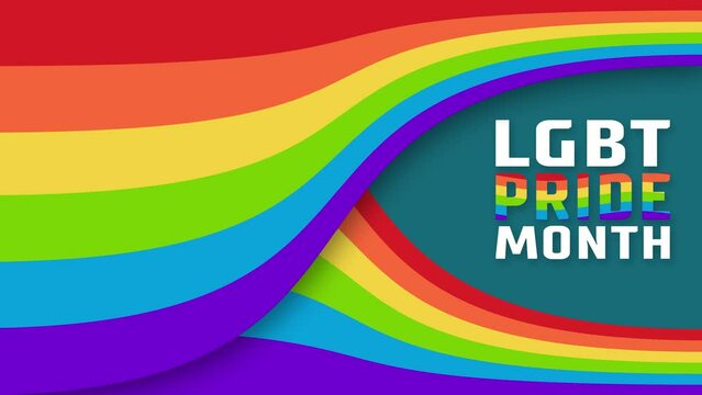 Banner dedicated to LGBT PRIDE month. The curtain on the LGBTQ rainbow video opens and a text caption appears. Animated mockup with video transition on LGBTQ theme.