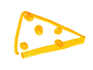 Felt pen childlike drawing of piece of cheese