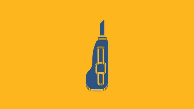 Blue Stationery knife icon isolated on orange background. Office paper cutter. 4K Video motion graphic animation