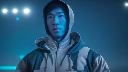 photo of asian man wearing hoodie , generative art by A.I.