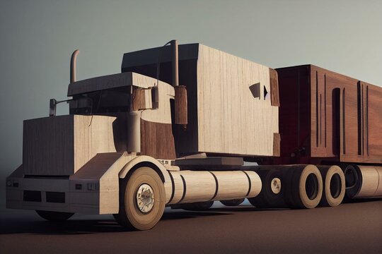 Truck with wooden gavel and scales of justice. 3D rendering. Generative AI