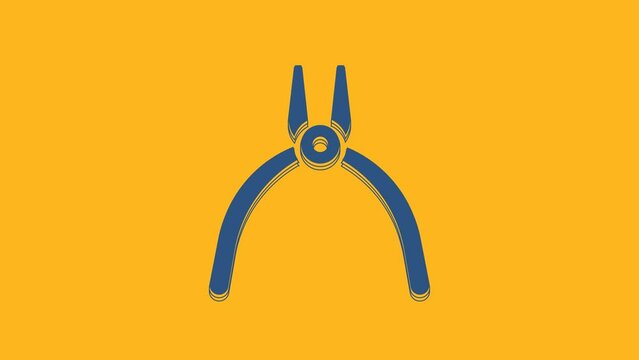 Blue Pliers tool icon isolated on orange background. Pliers work industry mechanical plumbing tool. 4K Video motion graphic animation