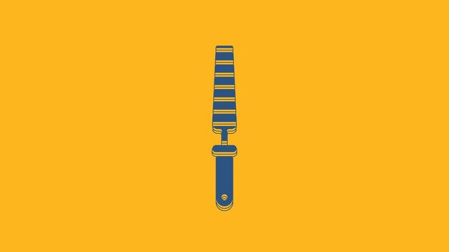 Blue Chisel tool for wood icon isolated on orange background. 4K Video motion graphic animation