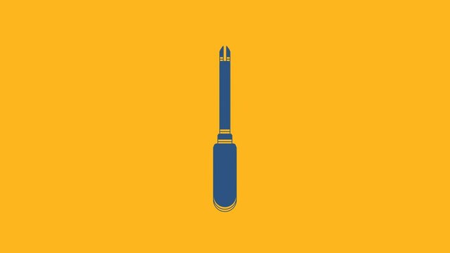 Blue Screwdriver icon isolated on orange background. Service tool symbol. 4K Video motion graphic animation