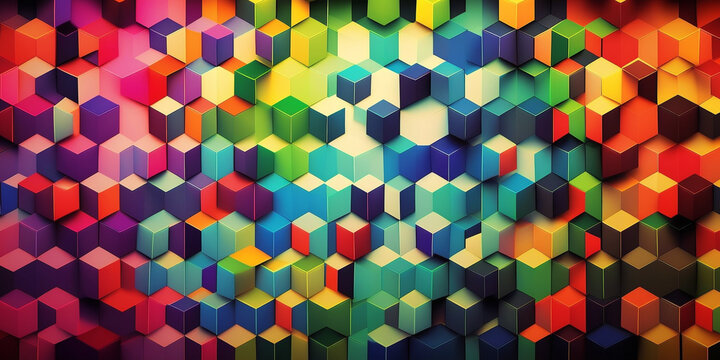 Colorful square pattern as panorama background 