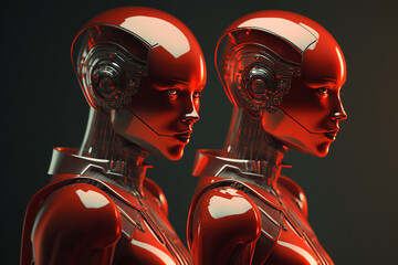 Robots in red, futuristic