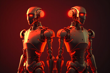 Two Robots in red, futuristic 