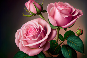 Single rose flower in pastel pink. Generative Ai