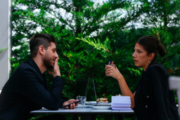 Business partners having a breakfast together