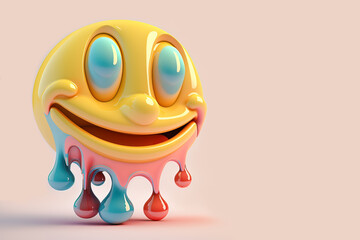 3d Smile. Face with Tears of Joy. Good vibes and positive emotion. Retro style 90s. Happy emoticon. Cartoon creative design icon isolated on pastel background. Generative AI