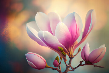 Blooming spring magnolia tree. Generative Ai