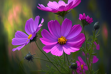 Cosmos flower in the field, nice color. Generative Ai
