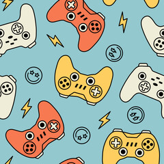 Vector gamer seamless pattern. Game controller digital download seamless pattern. Video game seamless repeat pattern.