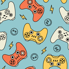 Vector gamer seamless pattern. Game controller digital download seamless pattern. Video game seamless repeat pattern. © cddesign.co