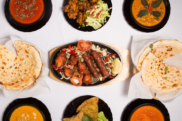 Set of Indian food dishes