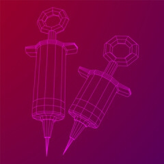 Fototapeta na wymiar Medical syringe for injection. Wireframe vector illustration.