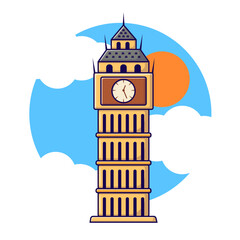 Big Ben Watch London vector, illustration, icon flat. - obrazy, fototapety, plakaty
