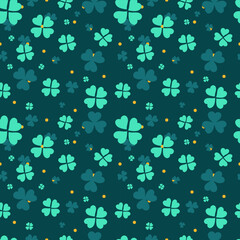 seamless pattern in green colourful shamrocks clovers four leaf clovers