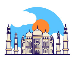 Taj Mahal India landmark Vacation vector, illustration, icon flat.