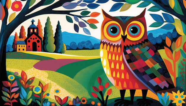 Adorable colorful whimsical owl. Generative AI.