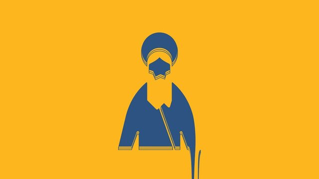 Blue Jesus Christ icon isolated on orange background. 4K Video motion graphic animation