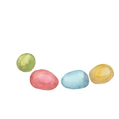 Easter holiday spring bunnies animals, chick, duckling, eggs, basket wicker cup ribbons and church decoration watercolor illustrations hand drawn set isolated on white background