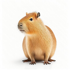 Capybara isolated on white background. 3D realistic illustration. Based on Generative AI