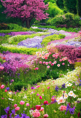 Obraz premium blooming flower field in the garden park
