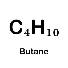 Butane formula icon isolated on white background. C₄H₁₀ letter design. Butane formula illustration. Alkane. Gas. Chemistry. Education.