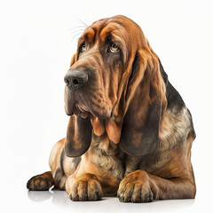 Adorable large bloodhound puppy isolated on white background. 3D realistic illustration. Based on Generative AI - obrazy, fototapety, plakaty