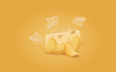 Vector Chips with Cheese. Food illustration. 
