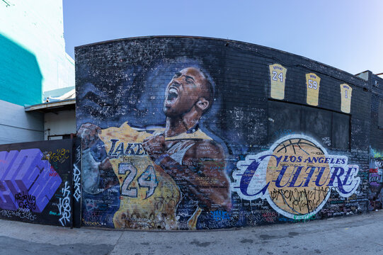 Los Angeles, United States - November 19, 2022: A picture of the Kobe Bryant mural, by Jonas Never, created in 2020.