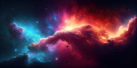 Space background with nebula and fictional planets. Generative AI
