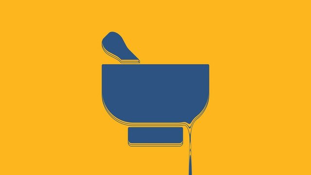 Blue Magic mortar and pestle icon isolated on orange background. 4K Video motion graphic animation