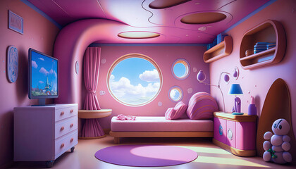 Pink Paradise Cartoon Pink Room Background | Sweet Girly Cartoon Backdrops | AI Generated