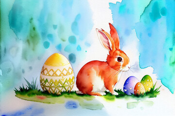 Easter card watercolor illustration, Generative AI