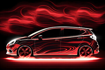 Obraz na płótnie Canvas Red glowing in the dark car on high speed running