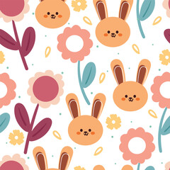 Obraz premium seamless pattern cartoon bunny and flower. cute animal wallpaper for textile, gift wrap paper