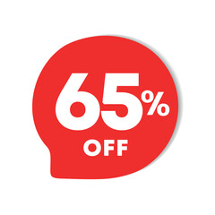 65% off. Tag for special offers, retail clearance. Discount, sales price icon. For ads, social media, banner